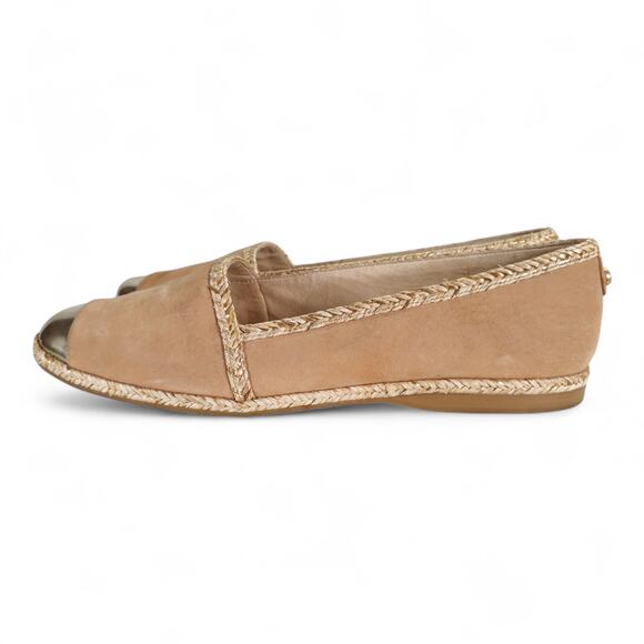 Stuart Weitzman Beige Nubuck Espadrille Flats 7 Braided Trim Cap Toe Spain - Picture 10 of 15
